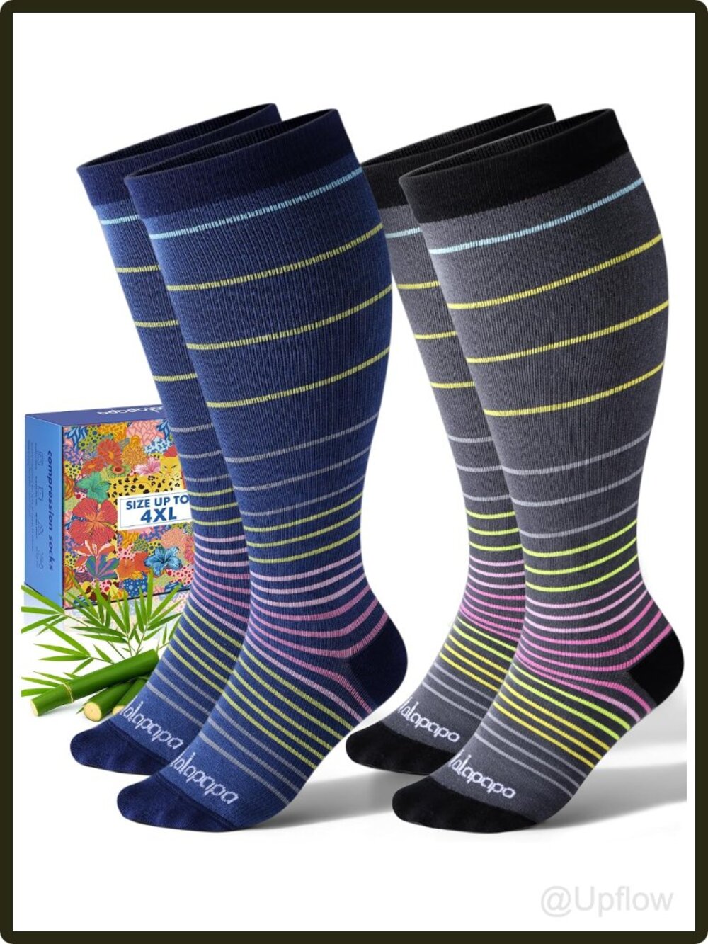 Women's Wide Calf Bamboo Viscose Compression Socks Knee High 2 Pack Gift